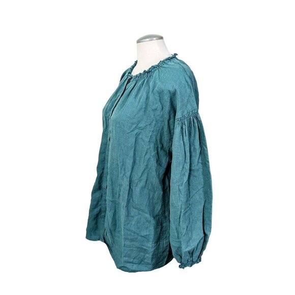 Niko And Womens L Blouse Top Green Flax Japanese Lagenlook Lyocell Button Up - Picture 4 of 6